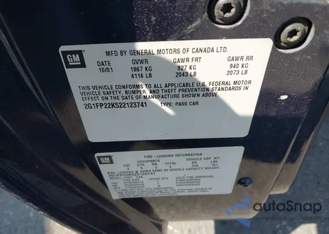 2002 Chevrolet Camaro z USA, uszkodzony, nr VIN 2G1FP22K522123741